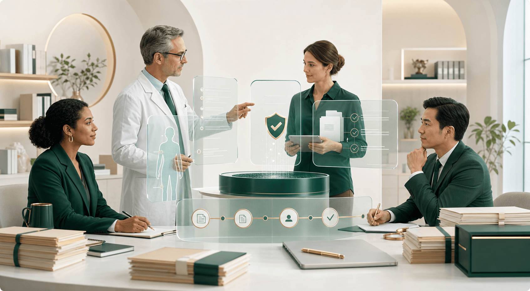 Medical and legal professionals collaborating around secure source-linked case intelligence